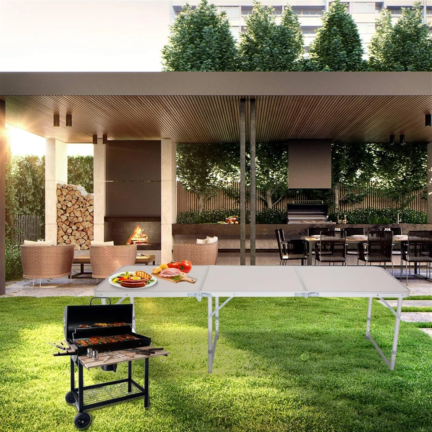 gt4-ly 180 x 60 x 70cm Household Aluminum Alloy Folding Table, Suitable for Outdoor Barbecue, Fishing, Picnic, White