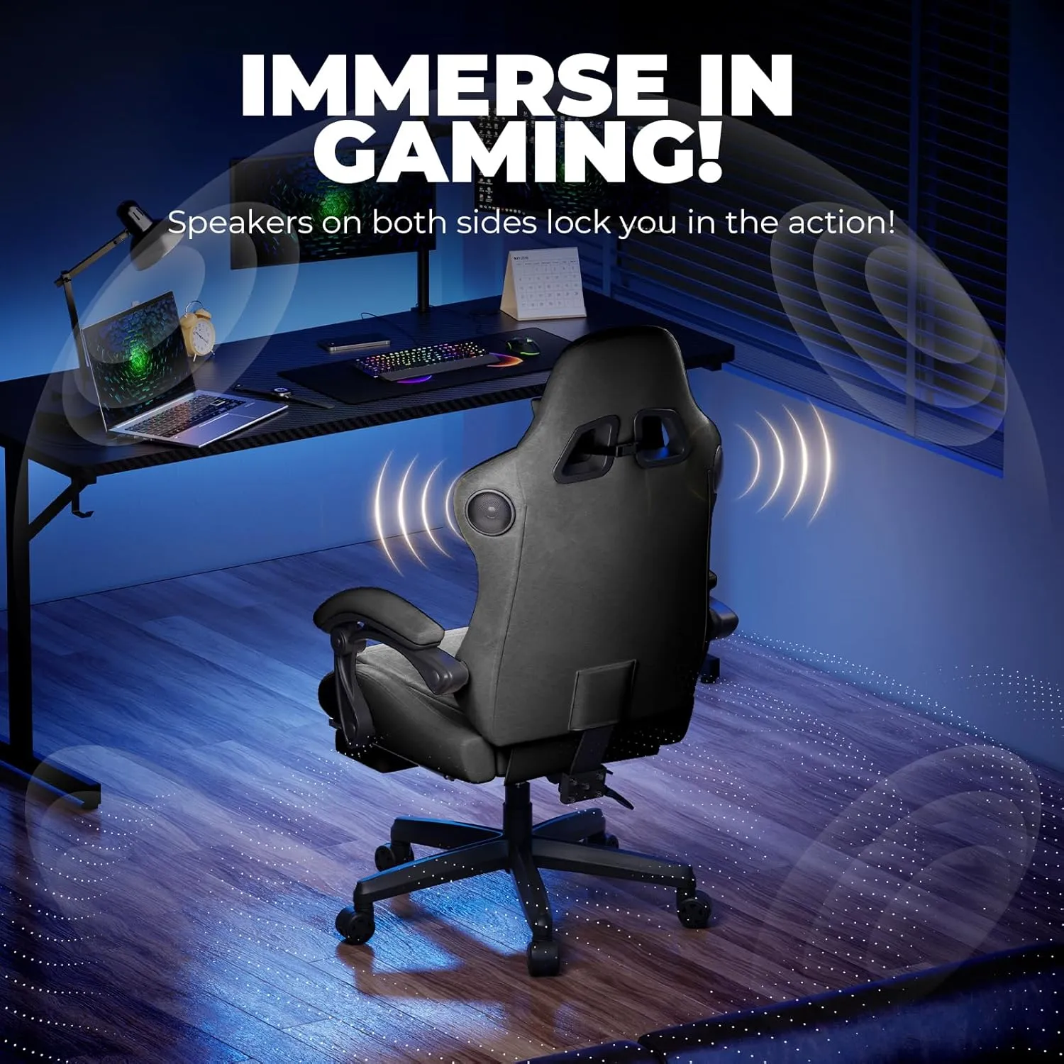 GTPLAYER Gaming Chair with Speakers, Video Game Chairs with Footrest, PC Gamer Chairs for Adults - Padded High Back Ergonomic Reclining Silla Gamer, Linkage Armrest, Ace Pro, Grey
