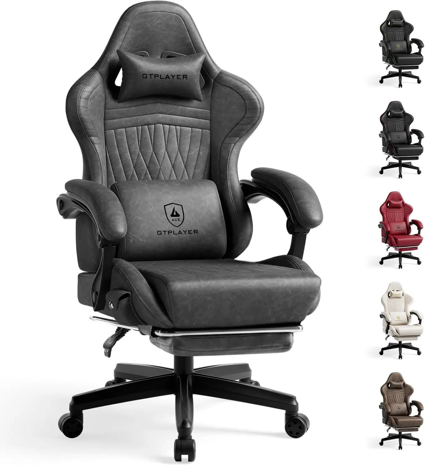 GTPLAYER Gaming Chair with Speakers, Video Game Chairs with Footrest, PC Gamer Chairs for Adults - Padded High Back Ergonomic Reclining Silla Gamer, Linkage Armrest, Ace Pro, Grey