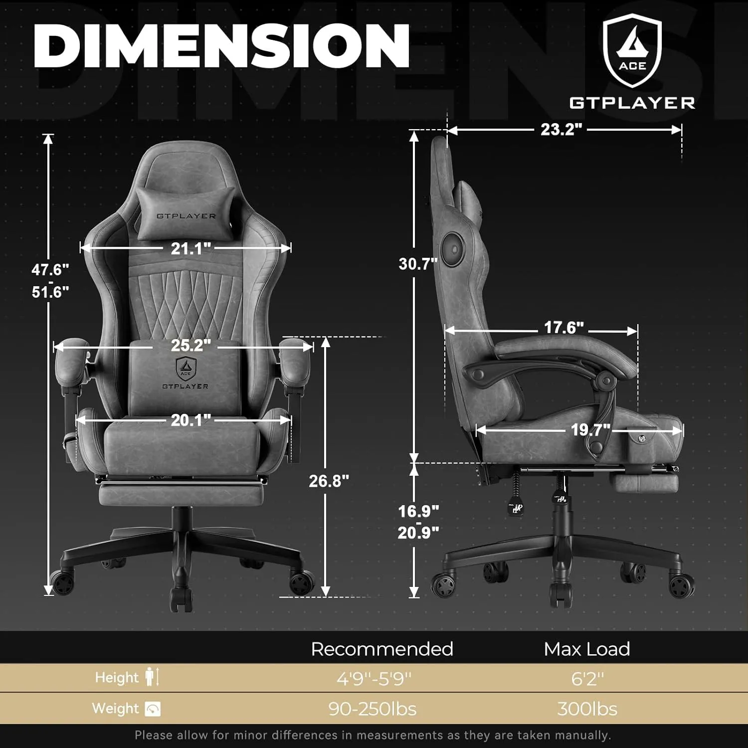GTPLAYER Gaming Chair with Speakers, Video Game Chairs with Footrest, PC Gamer Chairs for Adults - Padded High Back Ergonomic Reclining Silla Gamer, Linkage Armrest, Ace Pro, Grey