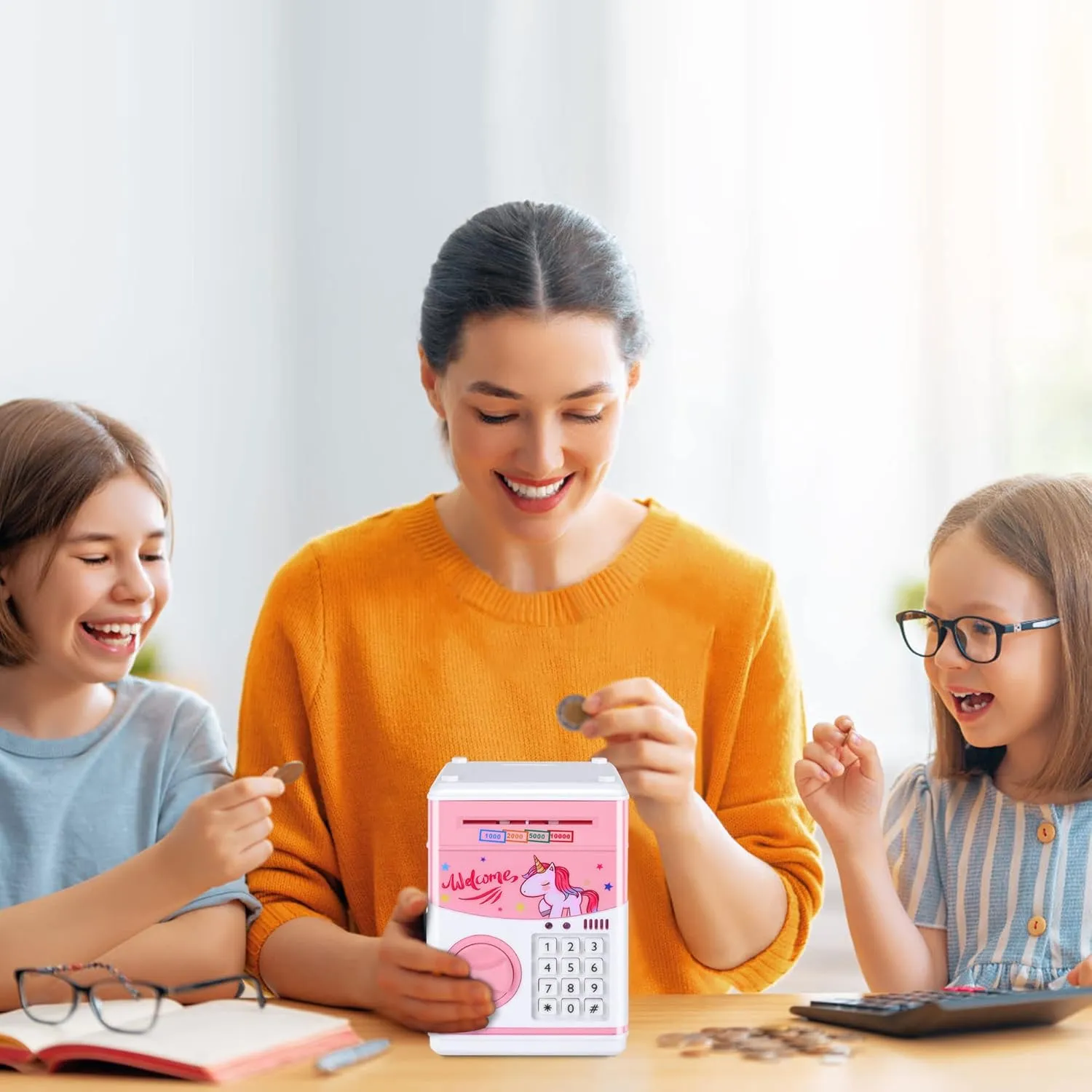 GuDoQi Password Piggy Bank, Digital Electronic Money Bank, Mini ATM Cash Coin Saving Can Toys, Birthday Gifts for Kids, Pink Unicorn