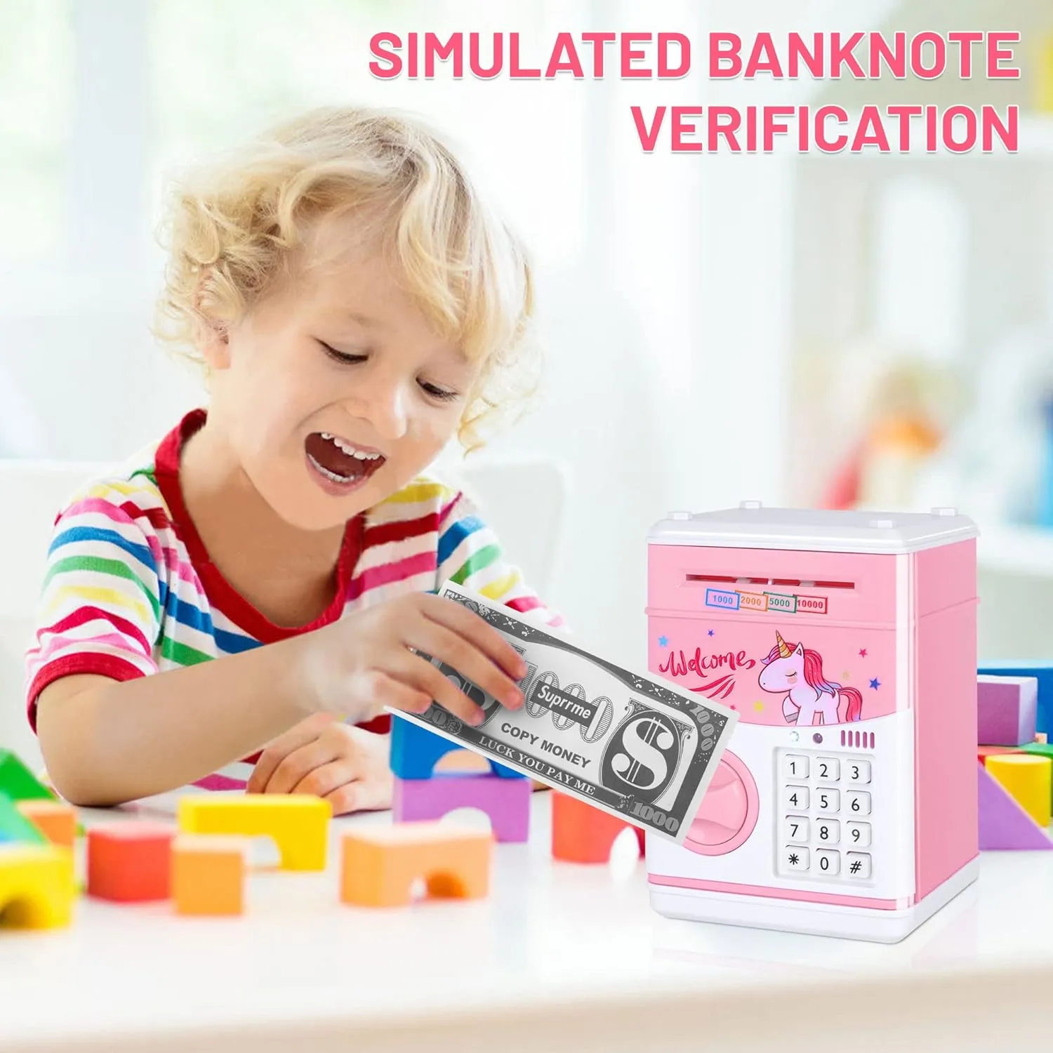 GuDoQi Password Piggy Bank, Digital Electronic Money Bank, Mini ATM Cash Coin Saving Can Toys, Birthday Gifts for Kids, Pink Unicorn