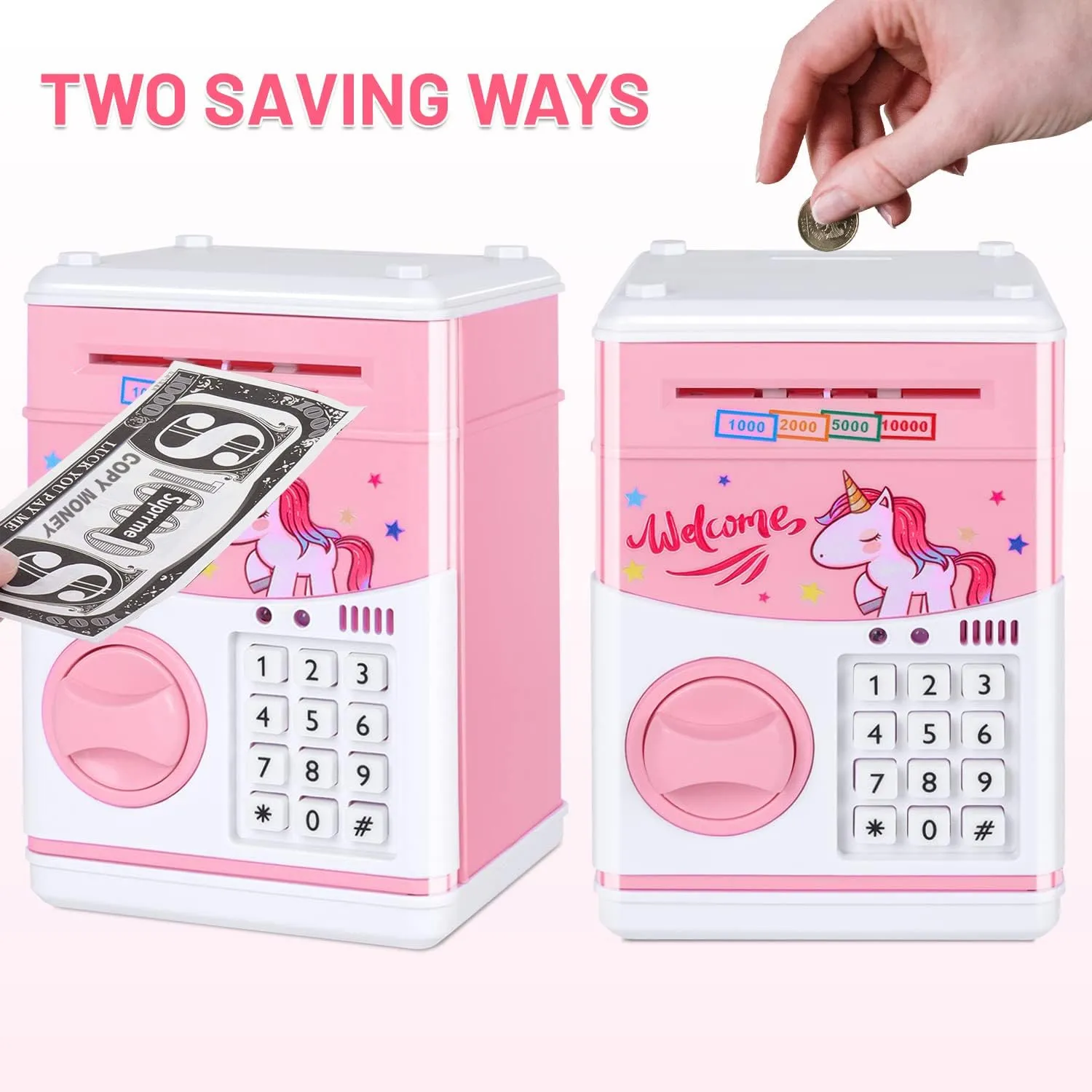 GuDoQi Password Piggy Bank, Digital Electronic Money Bank, Mini ATM Cash Coin Saving Can Toys, Birthday Gifts for Kids, Pink Unicorn