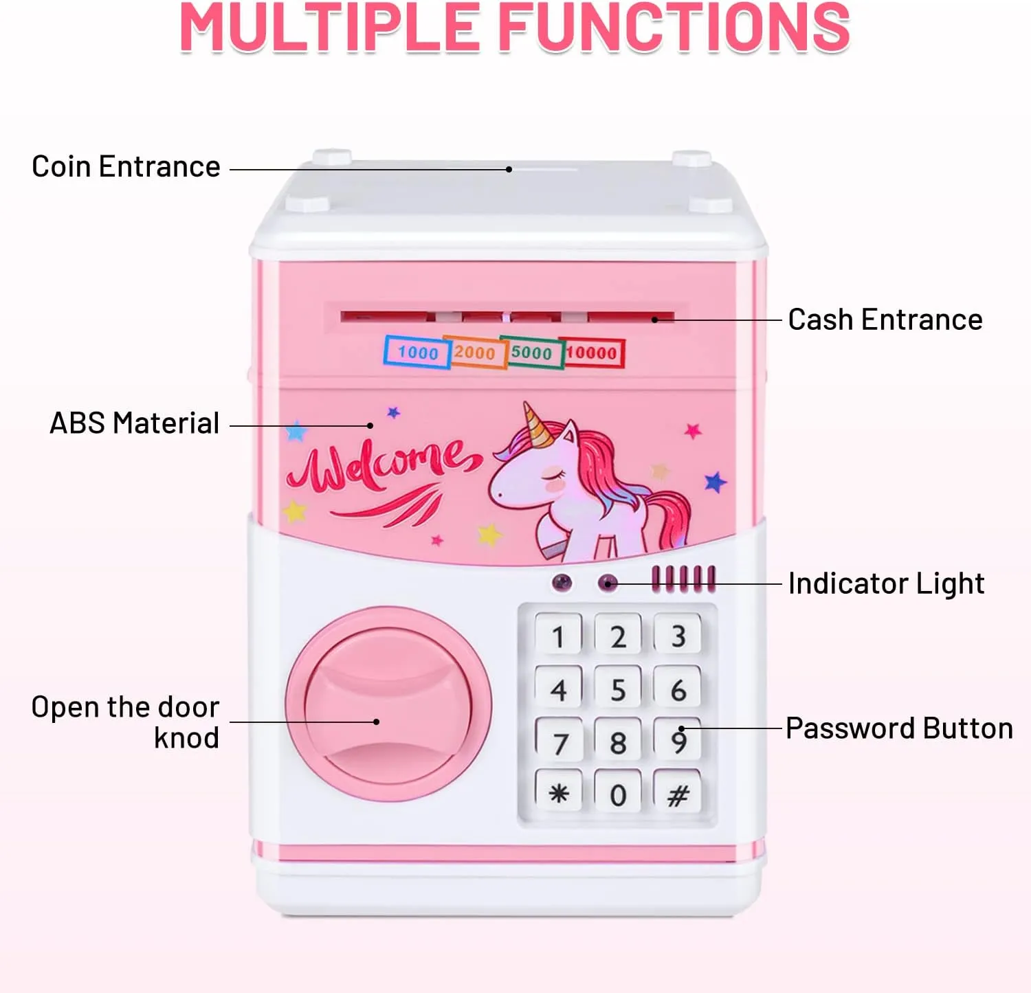 GuDoQi Password Piggy Bank, Digital Electronic Money Bank, Mini ATM Cash Coin Saving Can Toys, Birthday Gifts for Kids, Pink Unicorn
