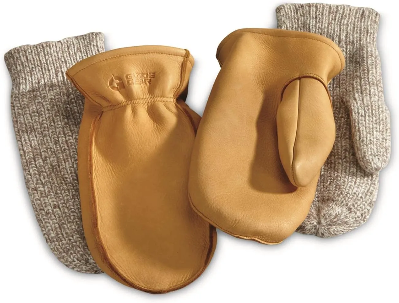 Guide Gear Men's Waterproof Genuine Deerskin Leather Mittens Lined with Wool Liner Mitts, Windproof for Wood Chopping