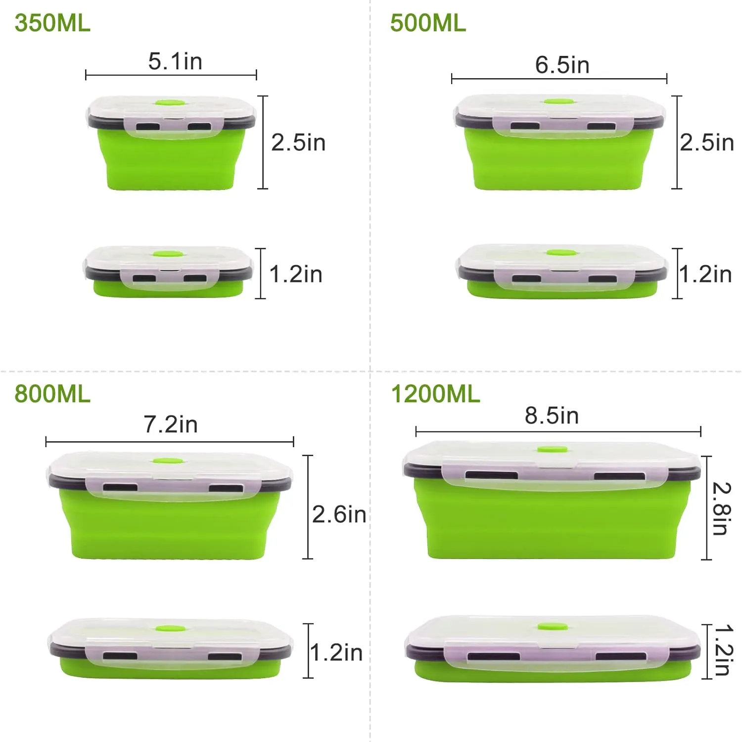 Guyuyii Collapsible Food Storage Containers - 4-Pack Silicone Food Storage Containers with Lids - Microwave, Dishwasher and Freezer Safe - Perfect for Camping, Picnics, and RV Living