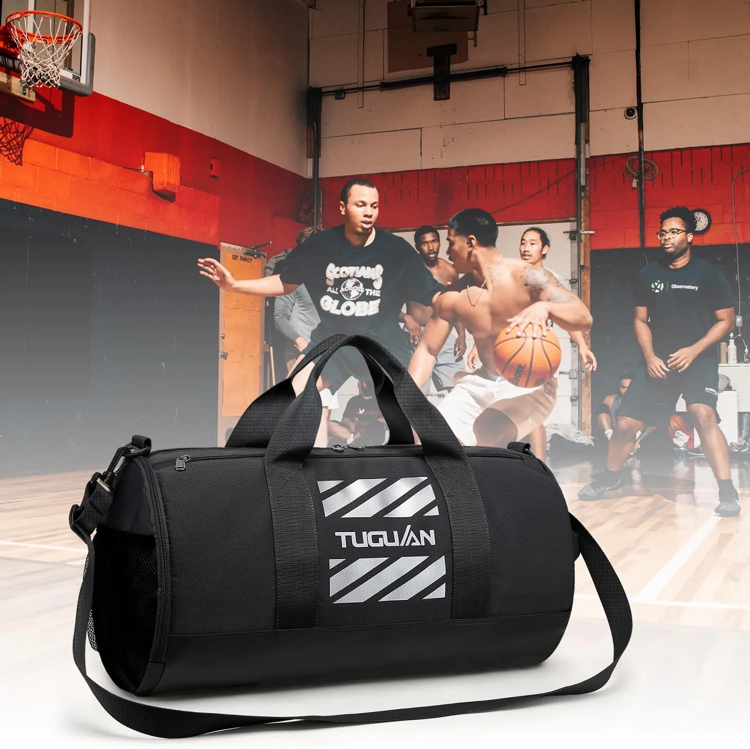 Gym Bag for Men Women with Wet Pocket & Shoe Compartment Travel Duffle Bag Man Sport Basketball Football Bag Weekend Overnight Duffel Bag Gym Tote bag 40L, Black