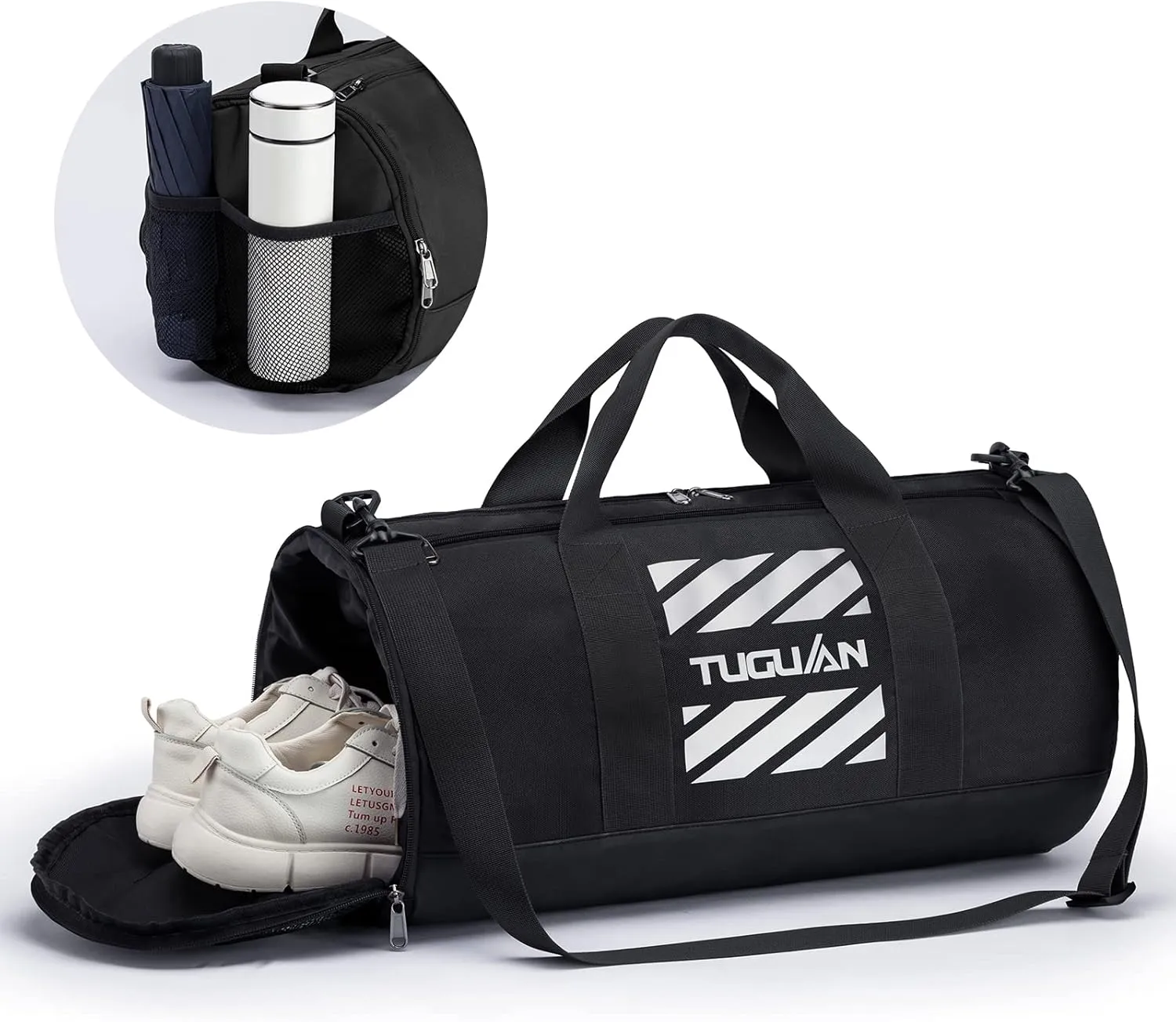 Gym Bag for Men Women with Wet Pocket & Shoe Compartment Travel Duffle Bag Man Sport Basketball Football Bag Weekend Overnight Duffel Bag Gym Tote bag 40L, Black