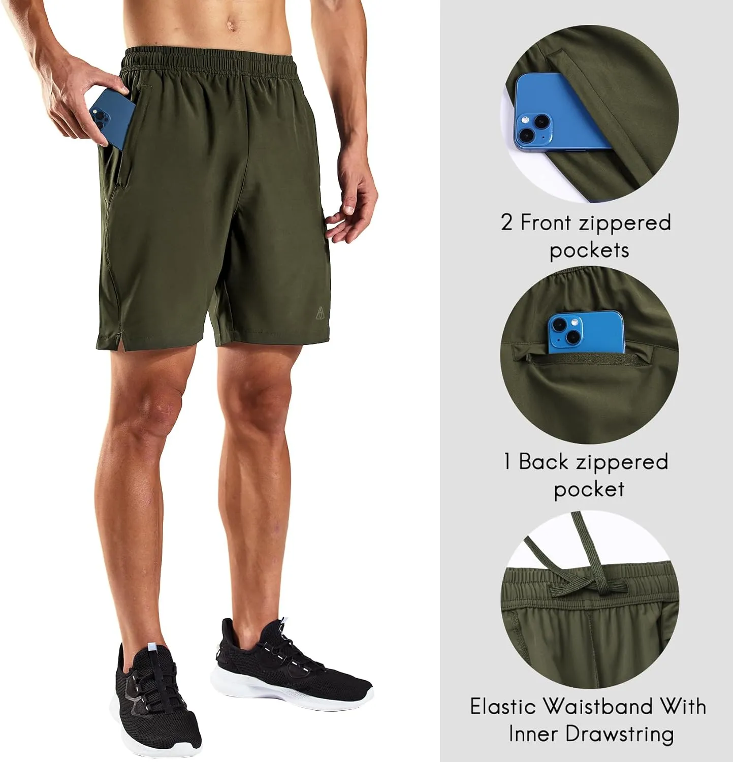 Haimont 7 Inch Athletic Running Shorts Men Dry Fit Lightweight Workout Shorts with Zipper Pockets No Liner, Quick Dry