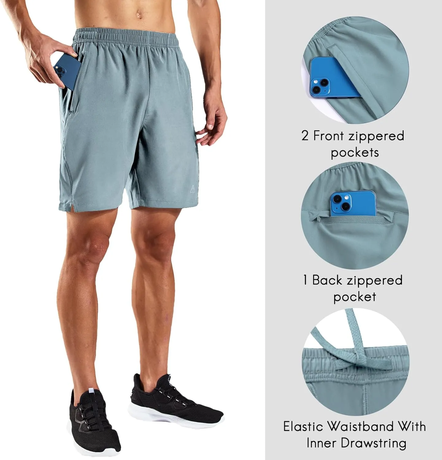 Haimont 7 Inch Athletic Running Shorts Men Dry Fit Lightweight Workout Shorts with Zipper Pockets No Liner, Quick Dry