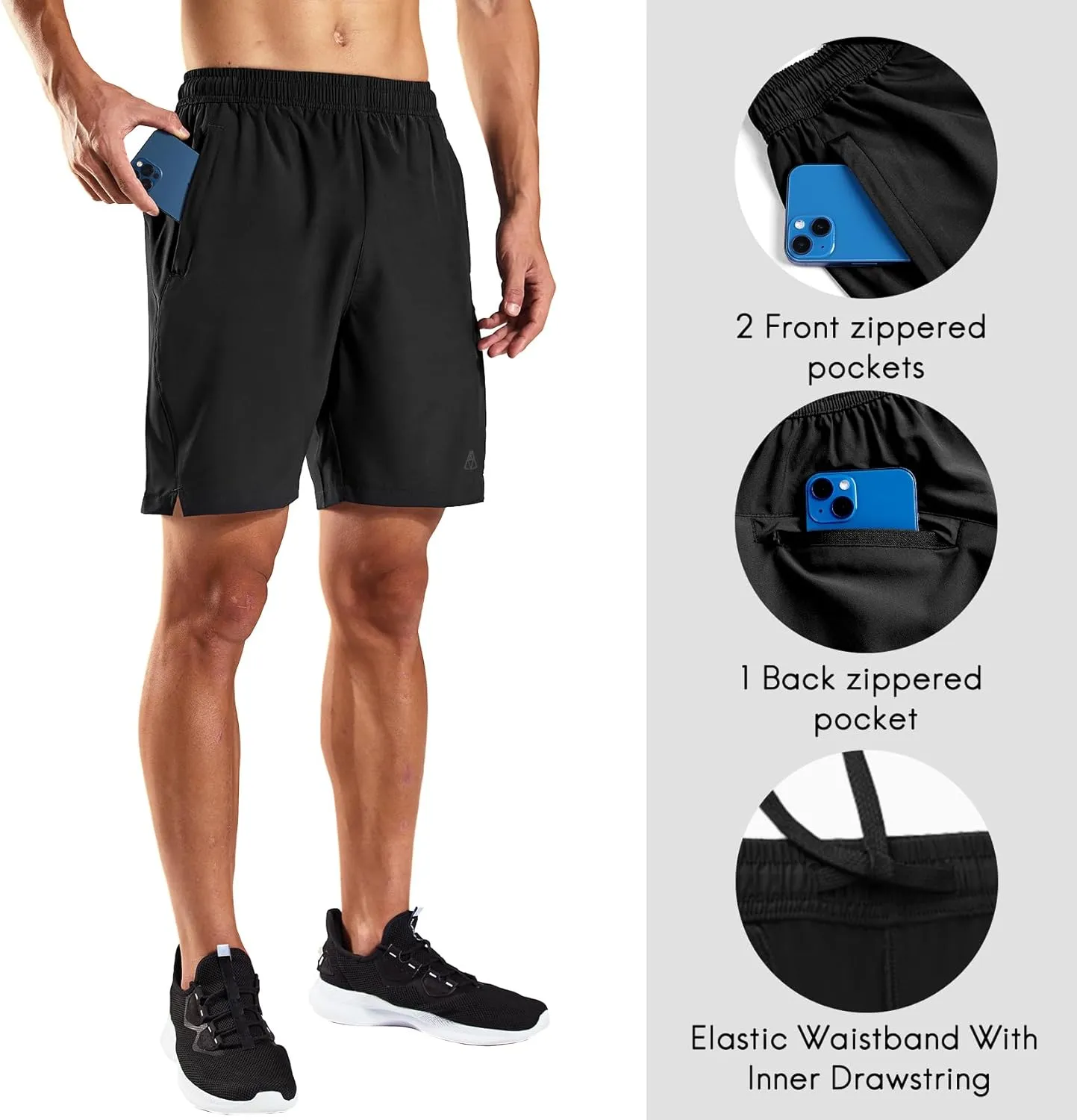 Haimont 7 Inch Athletic Running Shorts Men Dry Fit Lightweight Workout Shorts with Zipper Pockets No Liner, Quick Dry