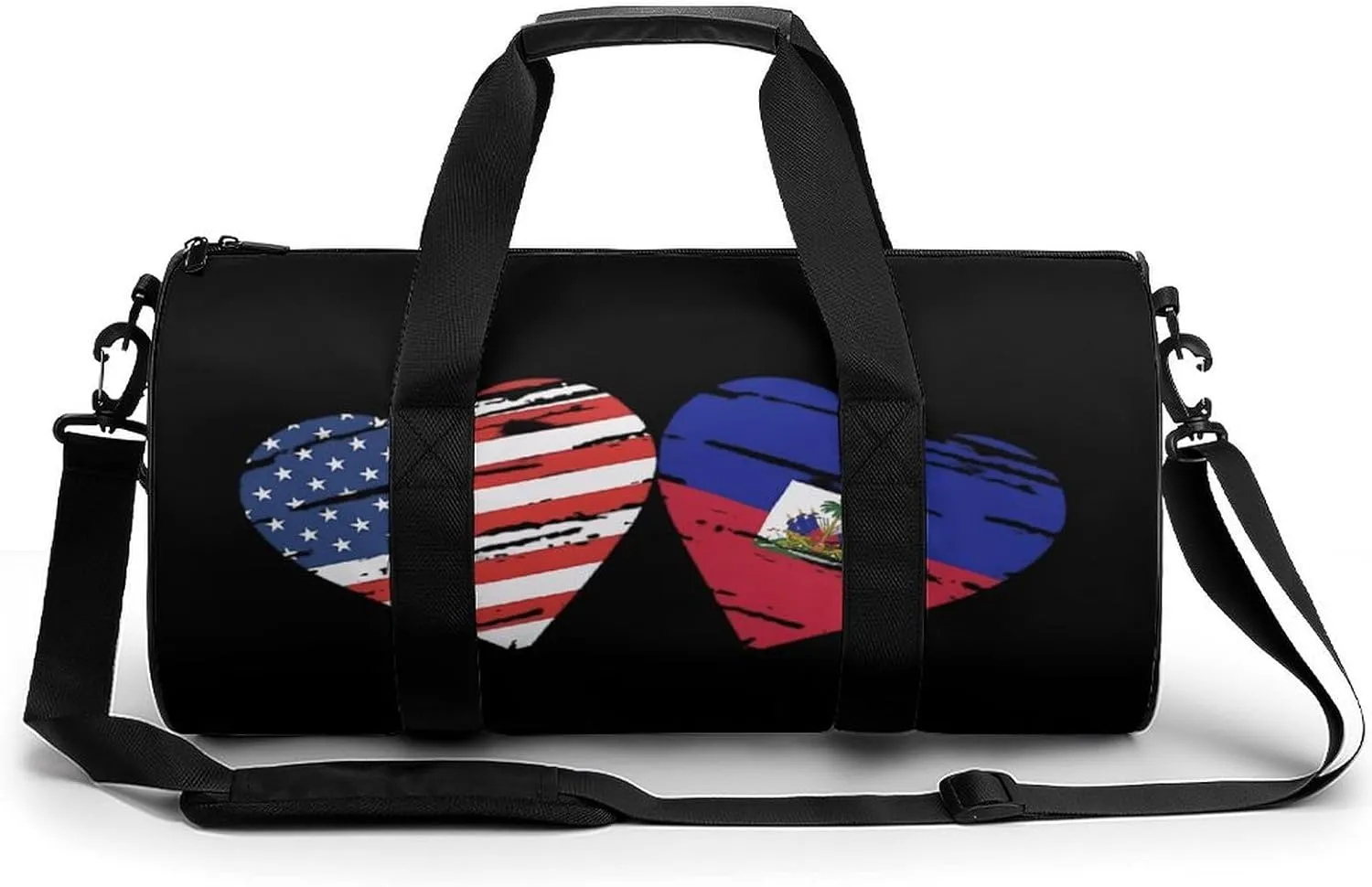 Haiti US Heart Flag Novelty Large Duffel Bag Lightweight Gym Bag Travel Tote Bags