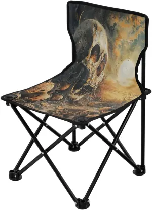 Halloween Cartoon Skeleton Portable Outdoor Folding Chair Anti-Slip Padded Oxford Cloth Stool Camping Chair Small for Beach Hiking Fishing Gardening Quad Camp Chair