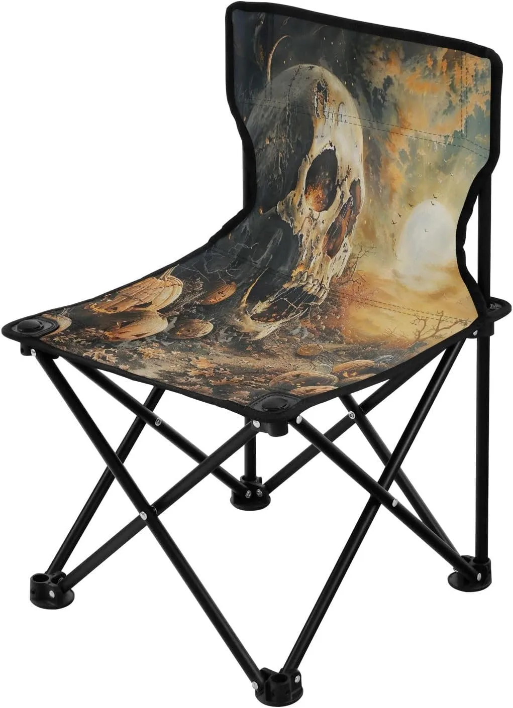 Halloween Cartoon Skeleton Portable Outdoor Folding Chair Anti-Slip Padded Oxford Cloth Stool Camping Chair Small for Beach Hiking Fishing Gardening Quad Camp Chair