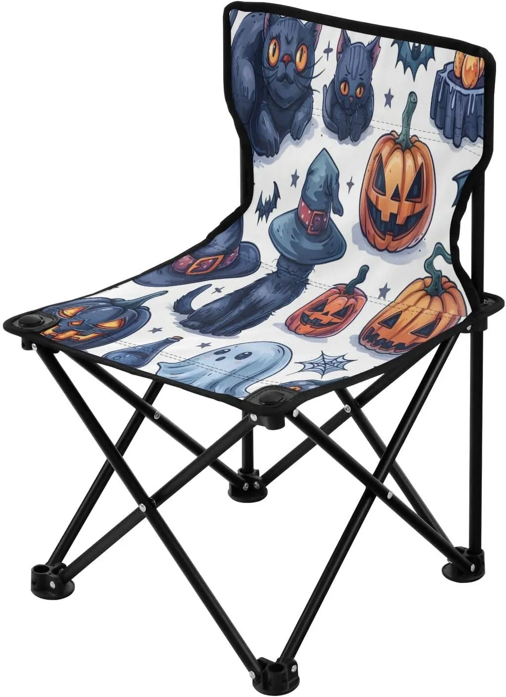 Halloween Cat Cute Spectre Pumpkin Portable Outdoor Folding Chair Anti-Slip Padded Oxford Cloth Stool Camping Chair Small for Beach Hiking Fishing Gardening Quad Camp Chair