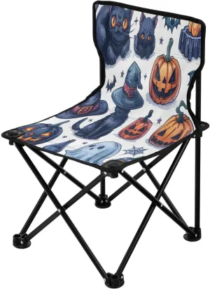 Halloween Cat Cute Spectre Pumpkin Portable Outdoor Folding Chair Anti-Slip Padded Oxford Cloth Stool Camping Chair Small for Beach Hiking Fishing Gardening Quad Camp Chair
