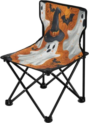 Halloween White Cute Spectre Portable Outdoor Folding Chair Anti-Slip Padded Oxford Cloth Stool Camping Chair Small for Beach Hiking Fishing Gardening Quad Camp Chair