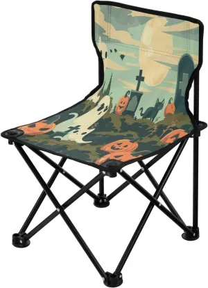 Halloween White Cute Spectre Portable Outdoor Folding Chair Anti-Slip Padded Oxford Cloth Stool Camping Chair Small for Beach Hiking Fishing Gardening Quad Camp Chair