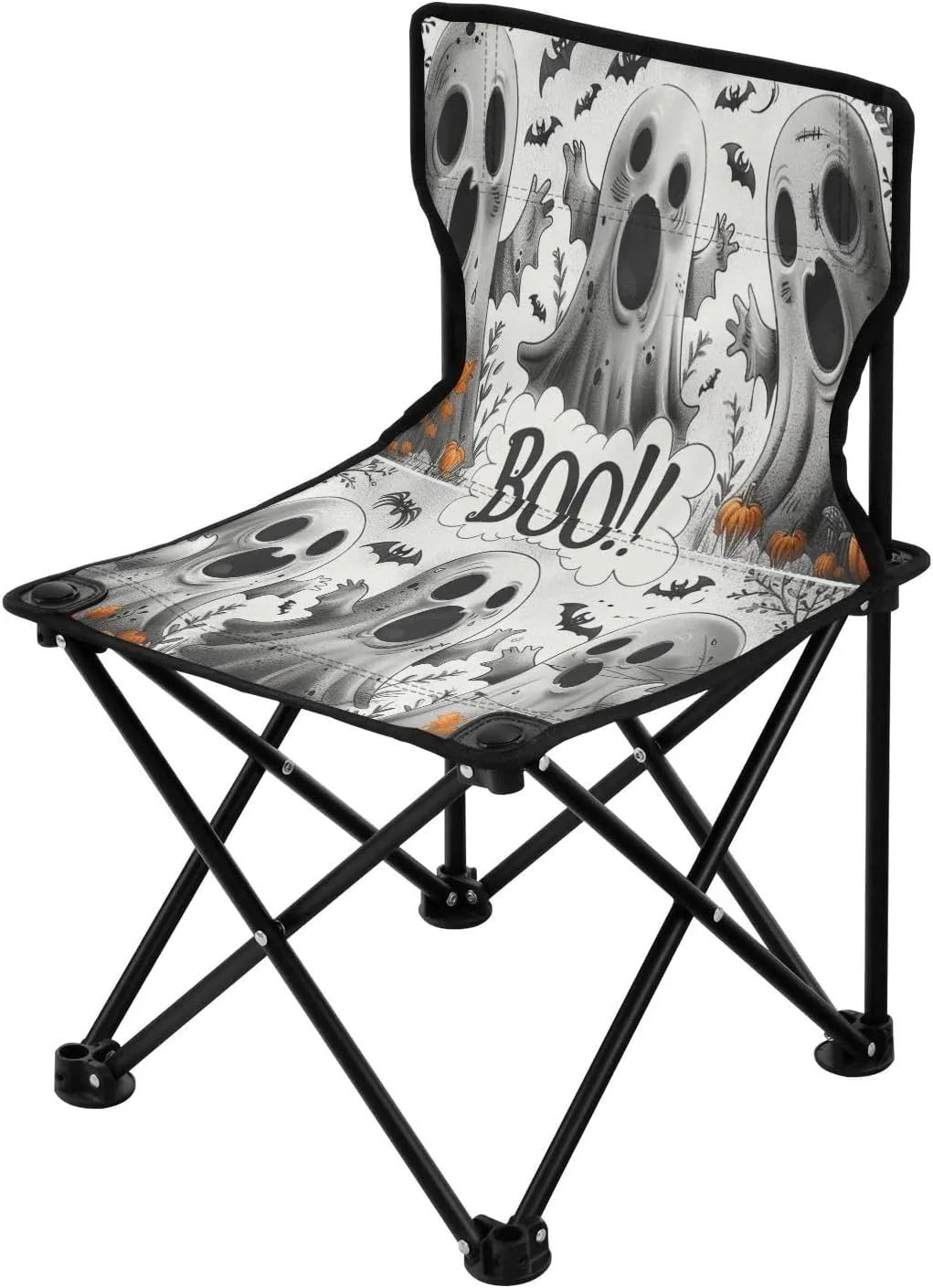 Halloween White Cute Spectre Portable Outdoor Folding Chair Anti-Slip Padded Oxford Cloth Stool Camping Chair Small for Beach Hiking Fishing Gardening Quad Camp Chair