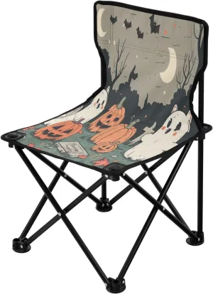 Halloween White Cute Spectre Portable Outdoor Folding Chair Anti-Slip Padded Oxford Cloth Stool Camping Chair Small for Beach Hiking Fishing Gardening Quad Camp Chair