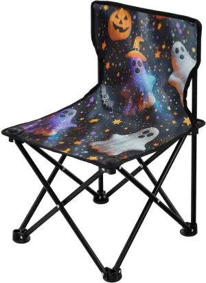 Halloween White Cute Spectre Portable Outdoor Folding Chair Anti-Slip Padded Oxford Cloth Stool Camping Chair Small for Beach Hiking Fishing Gardening Quad Camp Chair