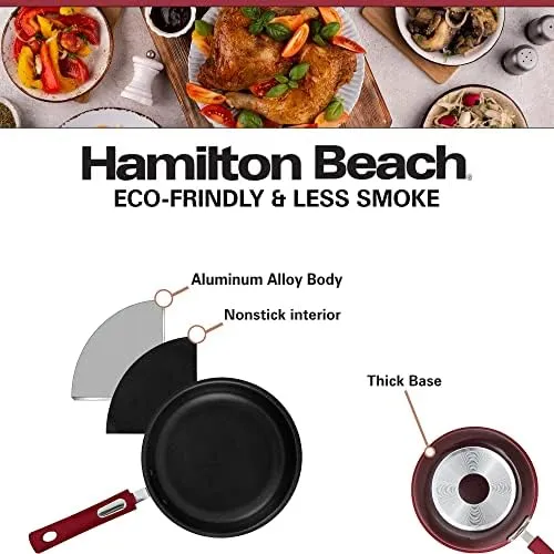 Hamilton Beach Aluminum Covered Cookware Set, Nonstick Saucepan, Dutch Oven with Soft Touch Bakelite Handle, | Excellent Heat Conductors - Multipurpose Use | Durable & Dishwasher Safe |12pc, Red