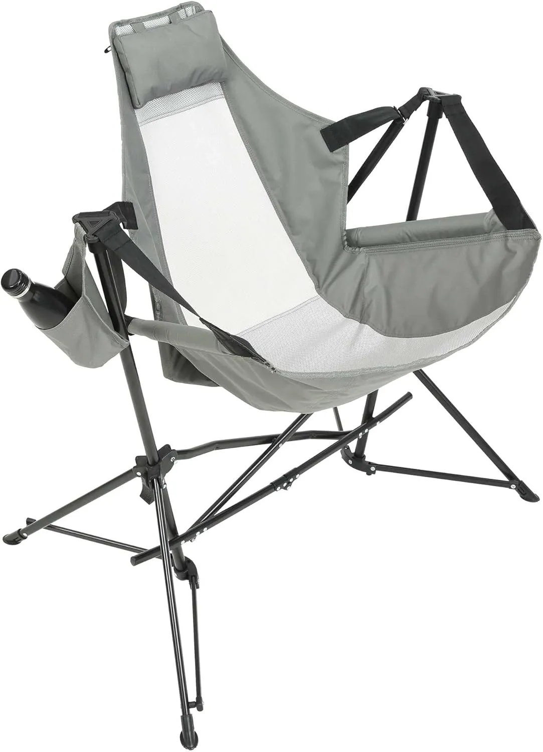Hammock Camping Chair, Folding Portable Rocking Chair, Aluminum Alloy Adjustable Back Swinging Chair with Pillow Cup Holder, Recliner with Carry Bag for Outdoor Travel Lawn Backyard, Grey