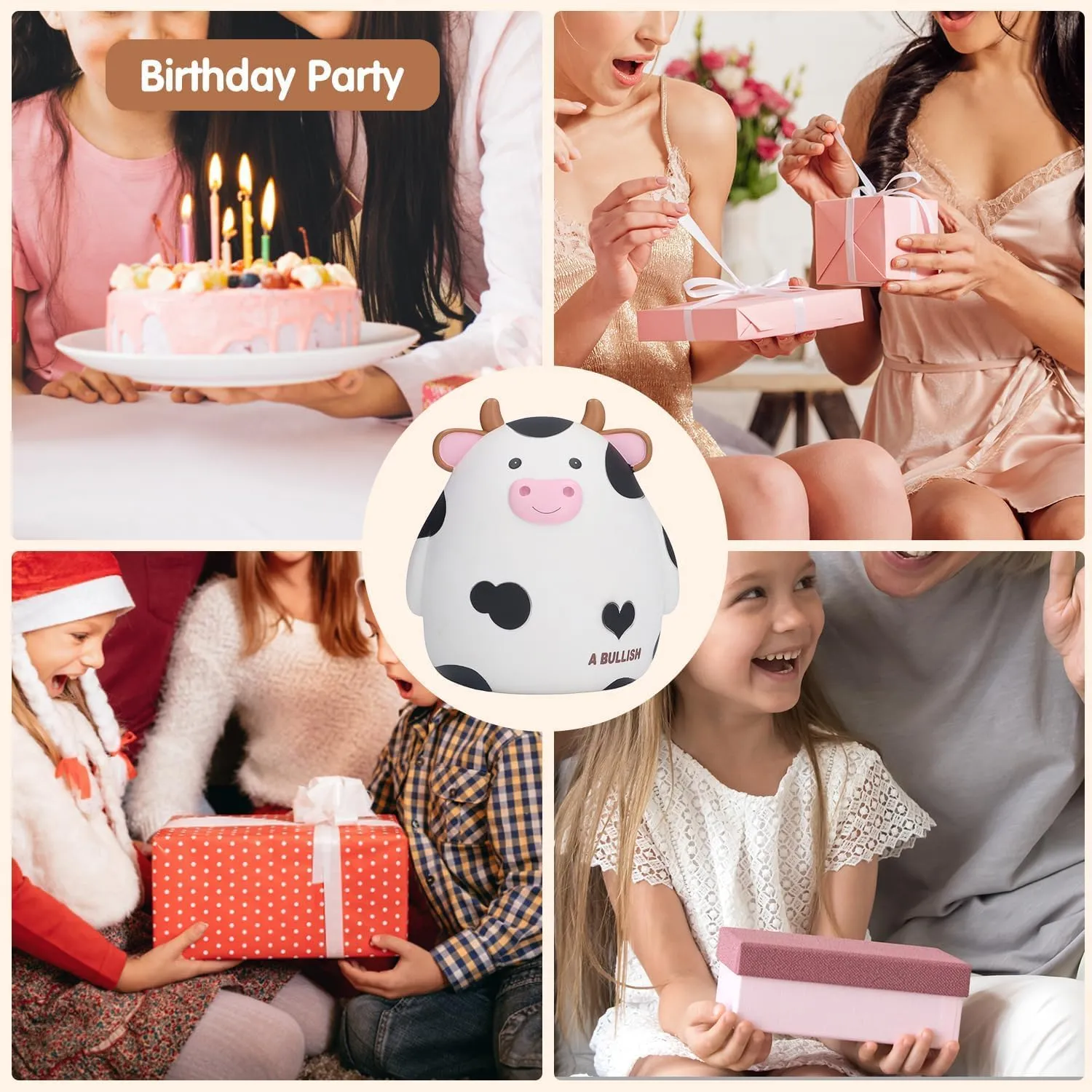 H&W Cow Piggy Bank, L Size, Unbreakable Coin Box for Kids, Cute Animal Money Bank Birthday for Boys Girls,Coin Saving Boxes (White)