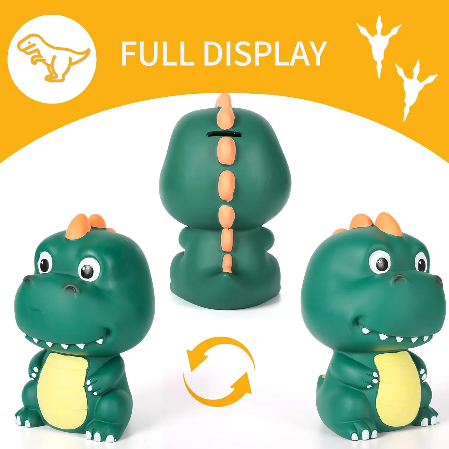 H&W Dinosaur Money Bank with Lovely Big Head, Shatterproof Tyrannosaurus Rex Piggy Bank, First Coin Bank, Best Christmas Birthday for Kids Boys Girls Home Decoration (Deep Green)