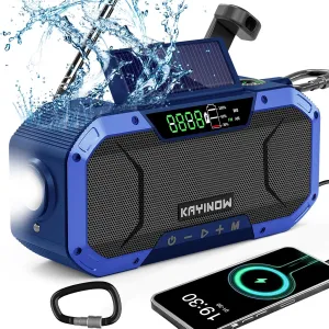 Hand Crank Emergency Weather Radio Solar Power with AM FM NOAA,Wind Up Flashlight,Cell Phone Charger, 5000mAh Rechargeable Battery,SOS Alarm,Portable,Waterproof,for Survival,Storm and Power Outage