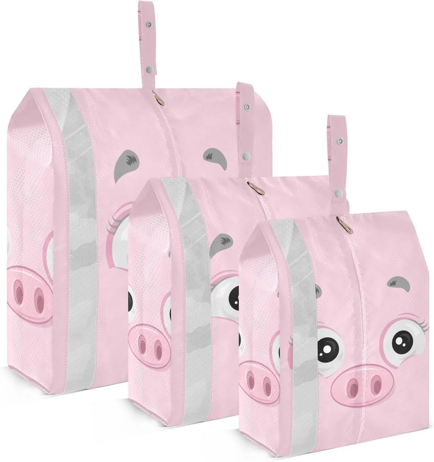 Happy Pig Face Travel Storage Bag with Lanyard - Portable Lightweight Classified Storage Bag with Zipper, Dust and Waterproof Travel Packing Cube for Suitcase,3 Pieces