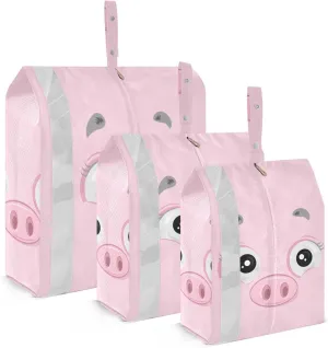 Happy Pig Face Travel Storage Bag with Lanyard - Portable Lightweight Classified Storage Bag with Zipper, Dust and Waterproof Travel Packing Cube for Suitcase,3 Pieces