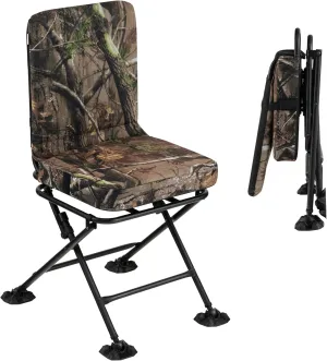 HAPPYGRILL 360 Degree Swivel Hunting Blind Chair with All-Terrain Foot Pads, Padded Cushion & Camouflage Pattern, Outdoor Portable Folding Silent Chair Seat for Hunting Camping & Fishing