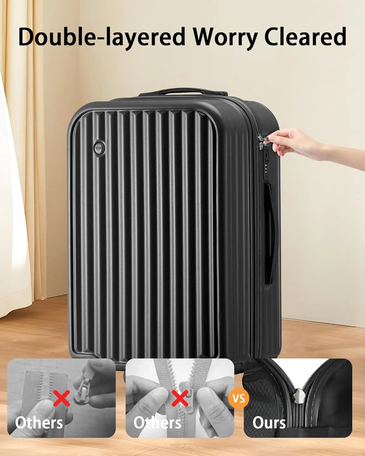 Hardside Carry On Luggage with Spinner Wheels and Built-in TSA Lock Durable Suitcase Rolling Luggage with USB Port cup holder Carry-On 20Inch (Black)