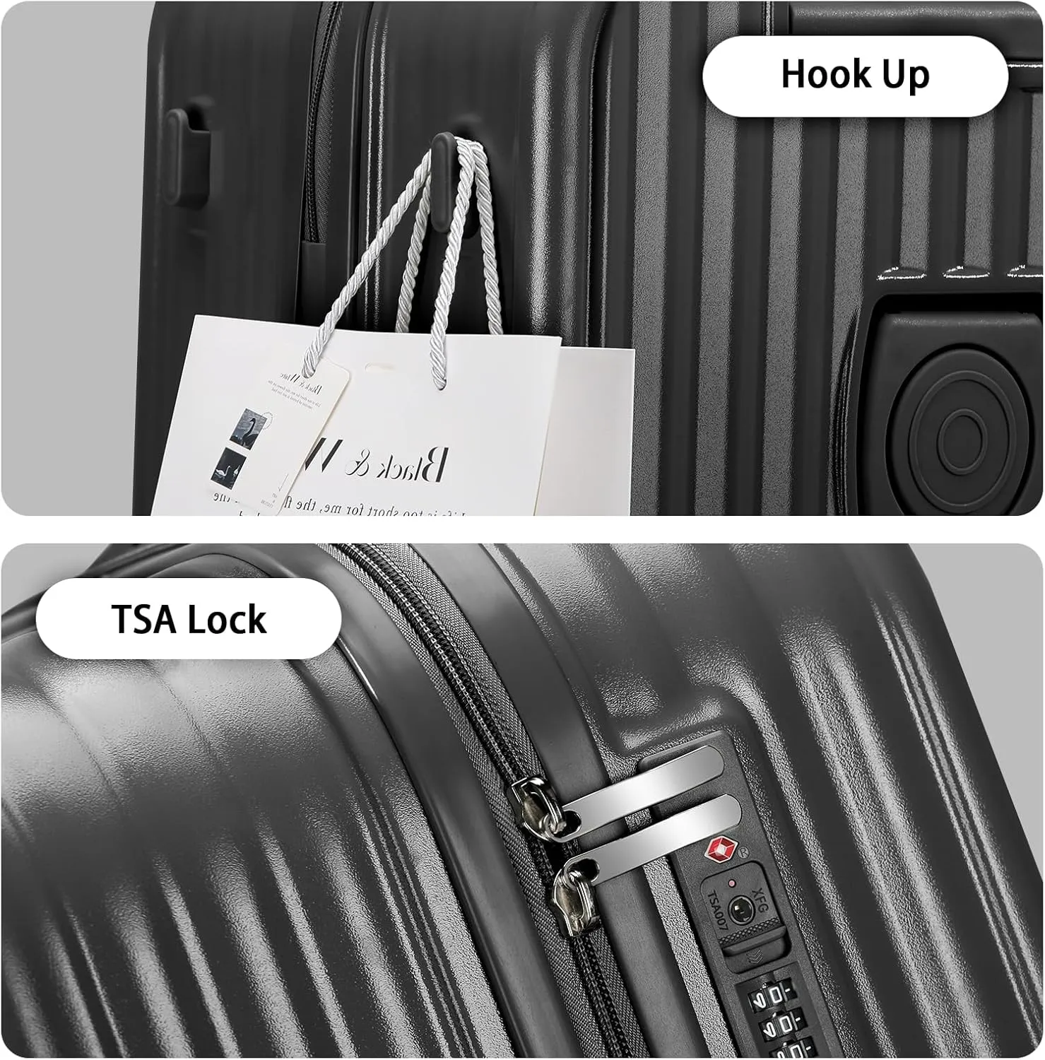 Hardside Carry On Luggage with Spinner Wheels and Built-in TSA Lock Durable Suitcase Rolling Luggage with USB Port cup holder Carry-On 20Inch (Black)