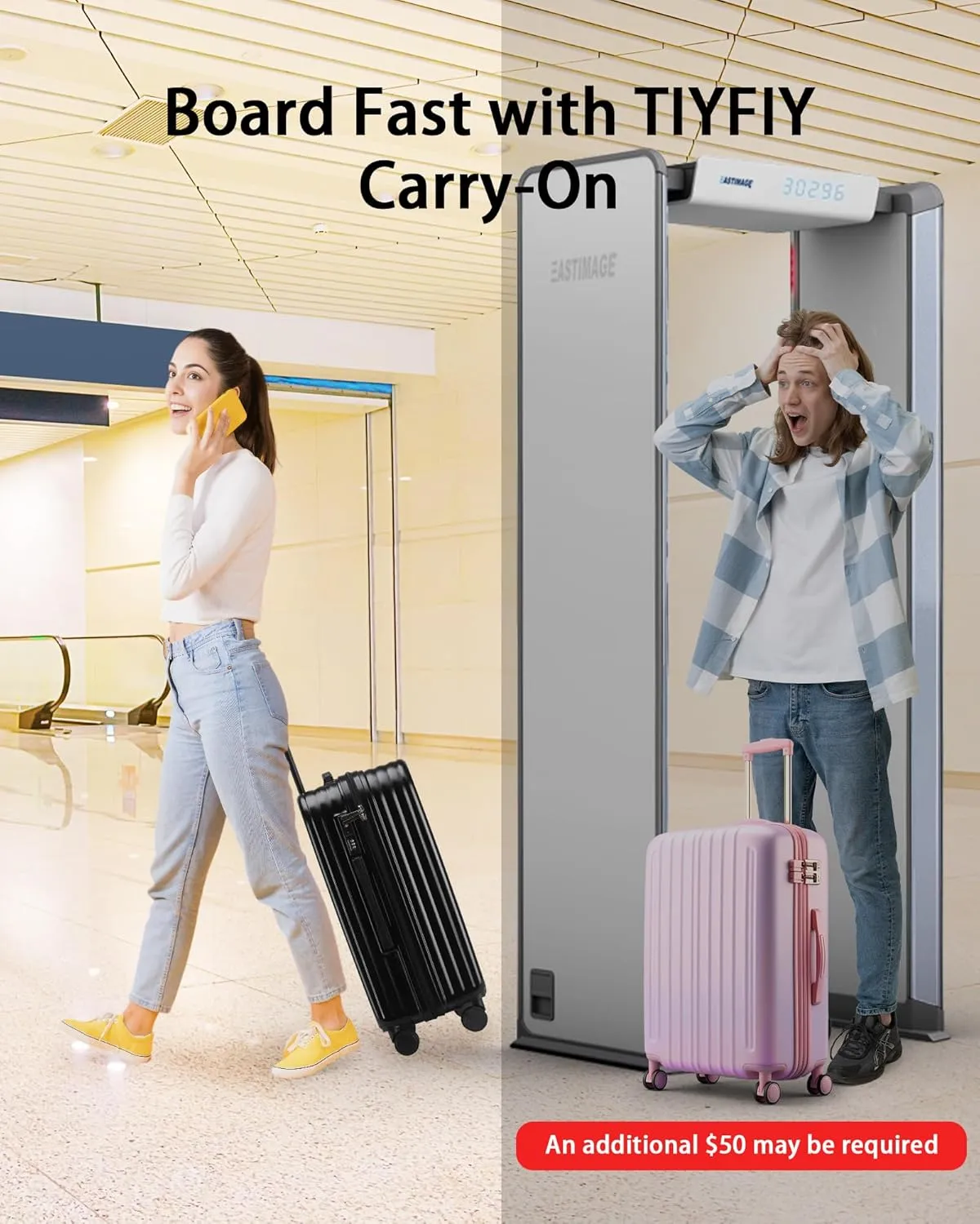 Hardside Carry On Luggage with Spinner Wheels and Built-in TSA Lock Durable Suitcase Rolling Luggage with USB Port cup holder Carry-On 20Inch (Black)