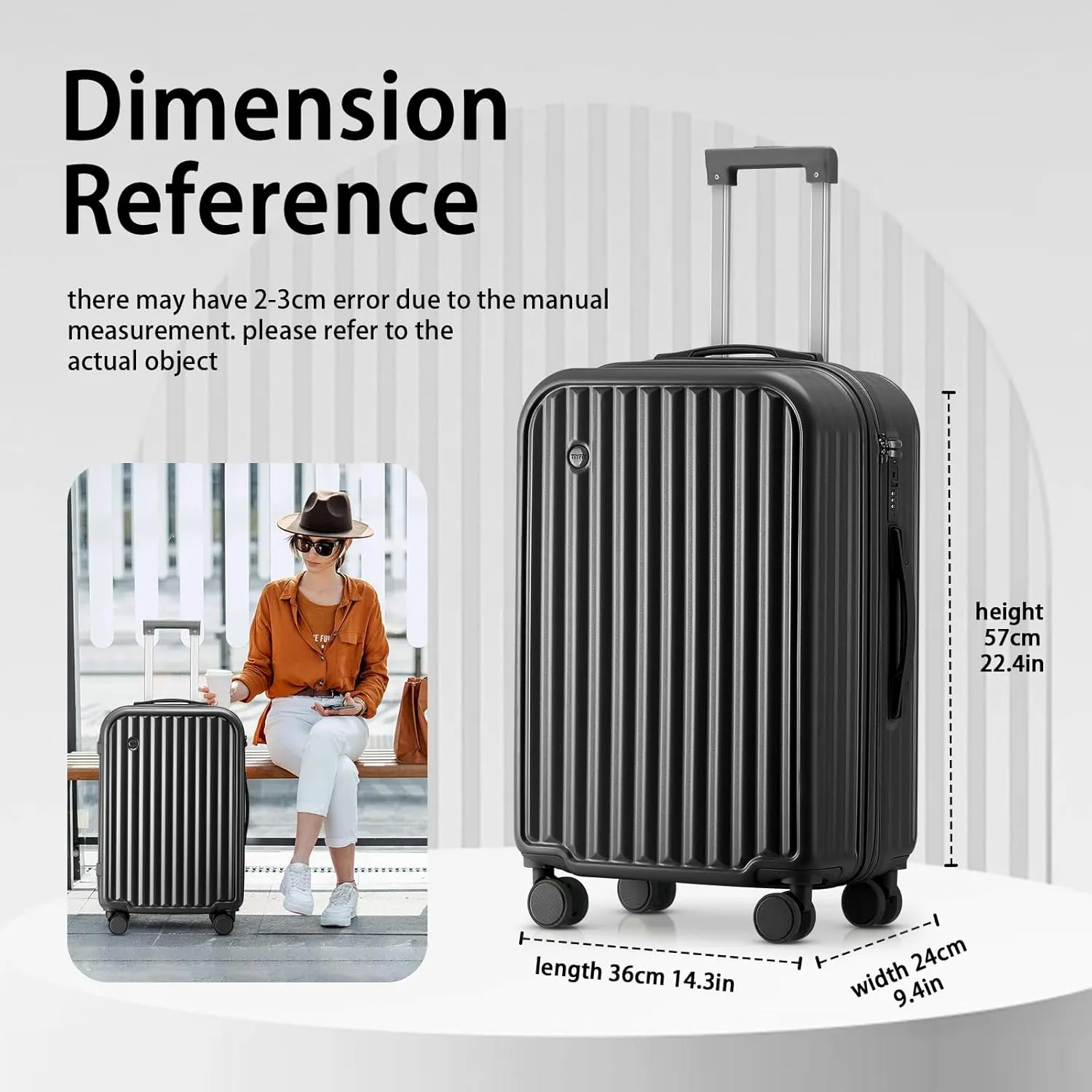 Hardside Carry On Luggage with Spinner Wheels and Built-in TSA Lock Durable Suitcase Rolling Luggage with USB Port cup holder Carry-On 20Inch (Black)