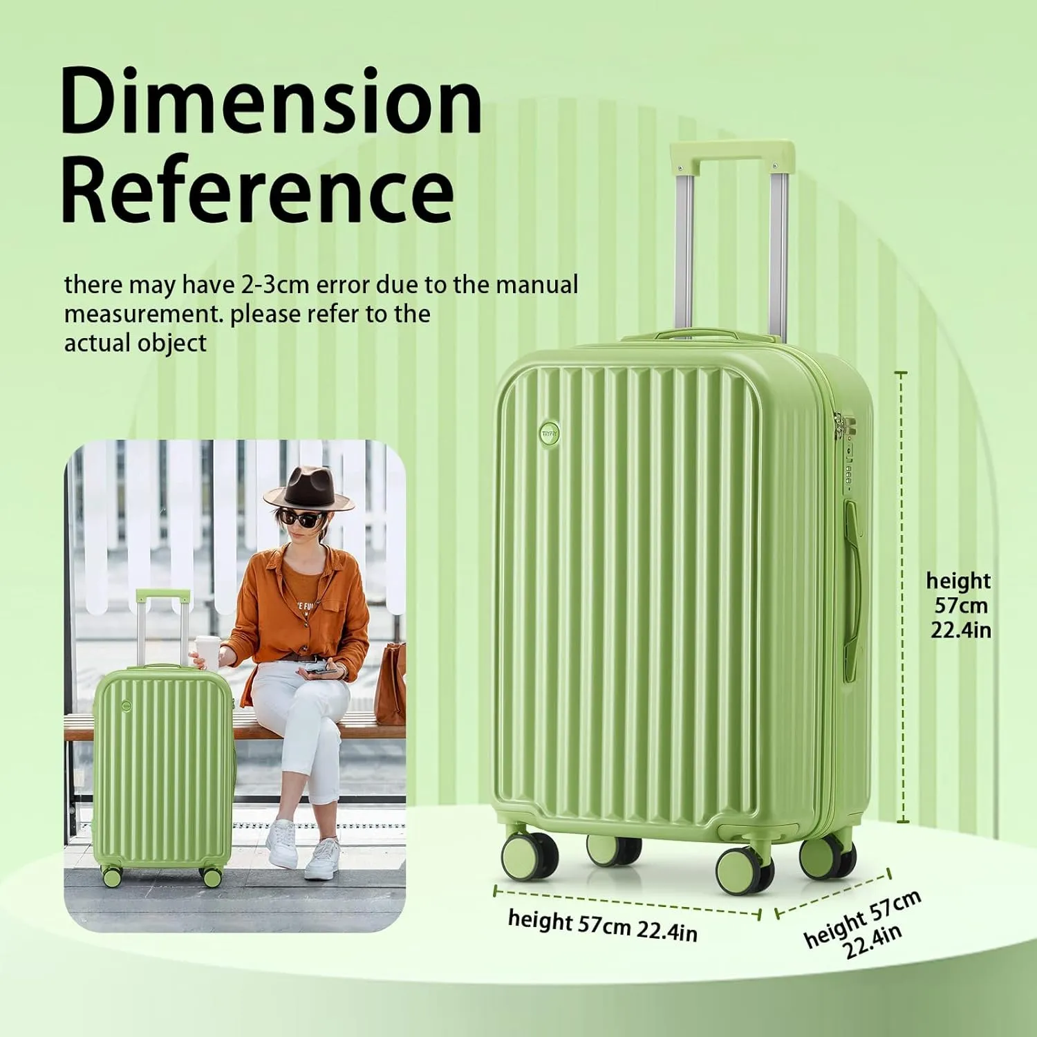 Hardside Carry On Luggage with Spinner Wheels and Built-in TSA Lock Durable Suitcase Rolling Luggage with USB Port cup holder Carry-On 20Inch (Green)