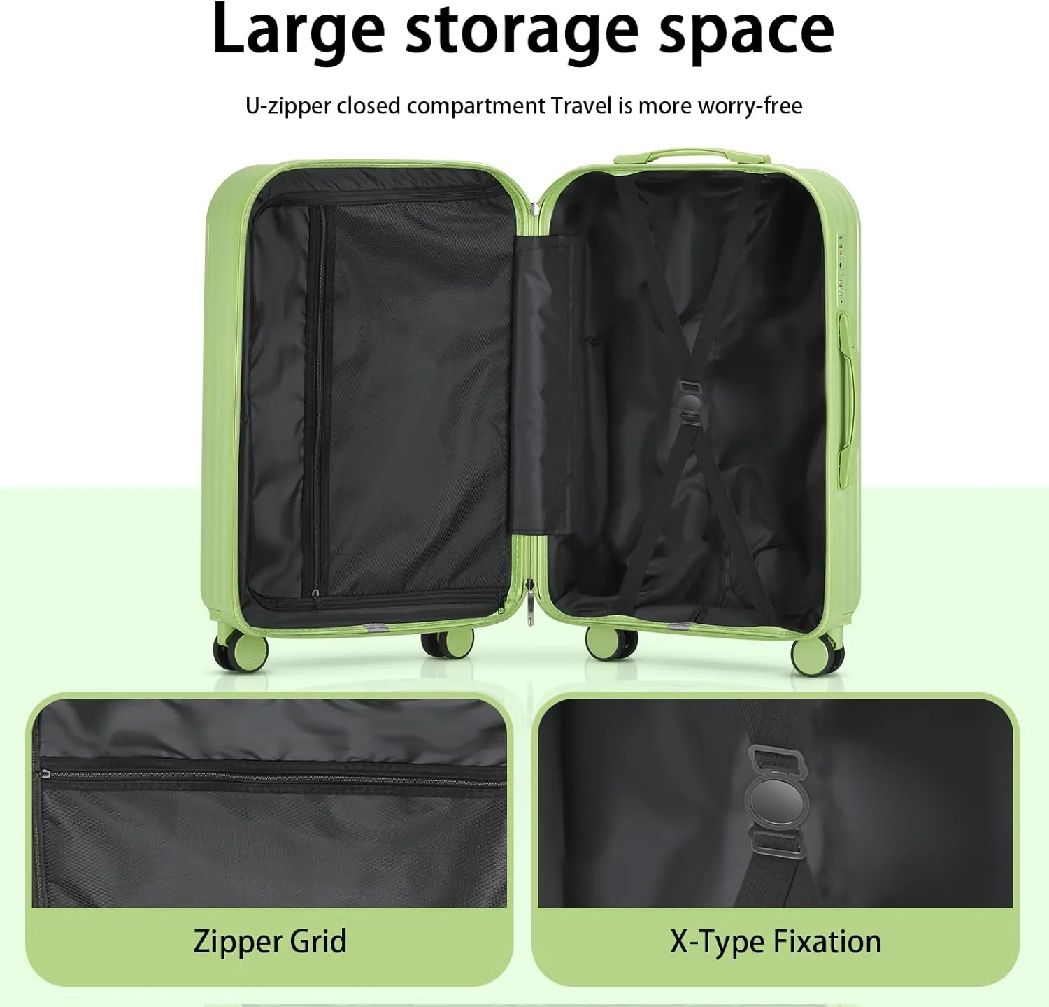 Hardside Carry On Luggage with Spinner Wheels and Built-in TSA Lock Durable Suitcase Rolling Luggage with USB Port cup holder Carry-On 20Inch (Green)