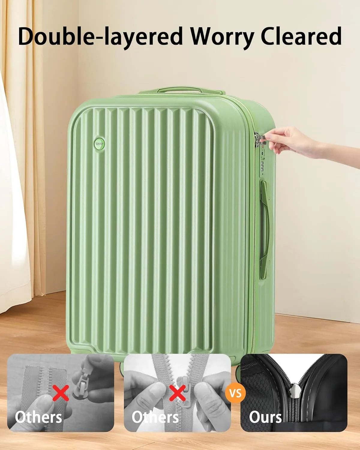 Hardside Carry On Luggage with Spinner Wheels and Built-in TSA Lock Durable Suitcase Rolling Luggage with USB Port cup holder Carry-On 20Inch (Green)
