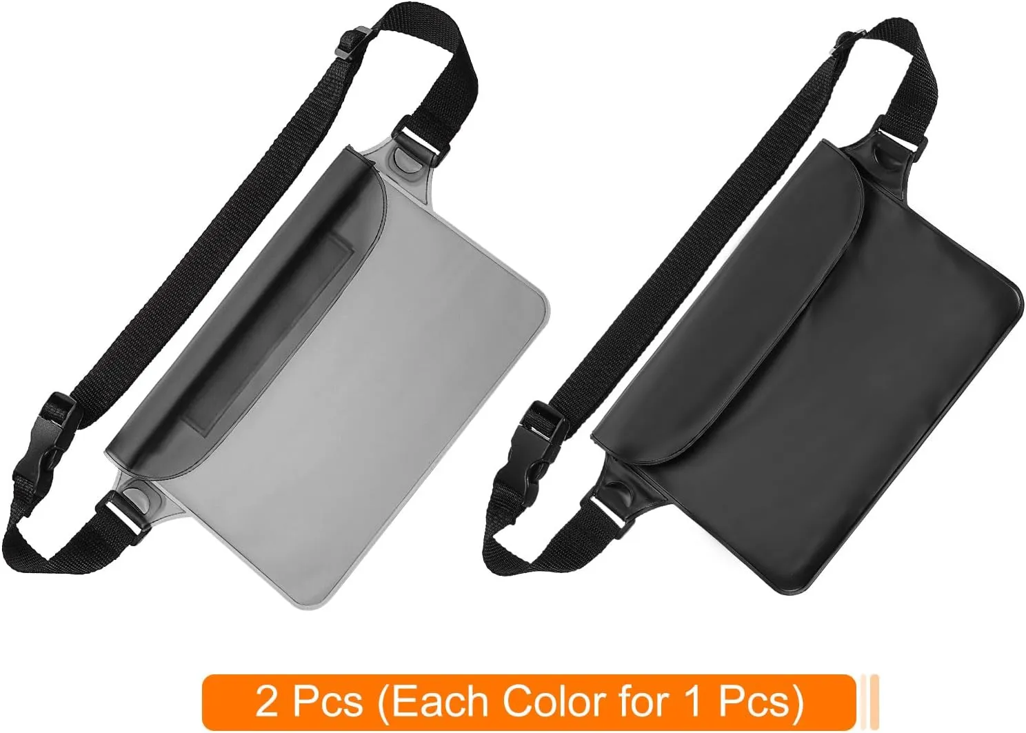 HARFINGTON 2pcs Waterproof Pouch Waterproof Fanny Pack Floating Waterproof Bag with Adjustable Waist Strap for Travel Beach Swimming Kayaking Boating Pool Accessories, Clear Black Solid Black