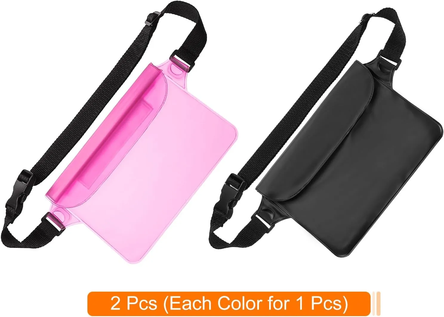 HARFINGTON 2pcs Waterproof Pouch Waterproof Fanny Pack Floating Waterproof Bag with Adjustable Waist Strap for Travel Beach Swimming Kayaking Boating Pool Accessories, Solid Black Clear Pink