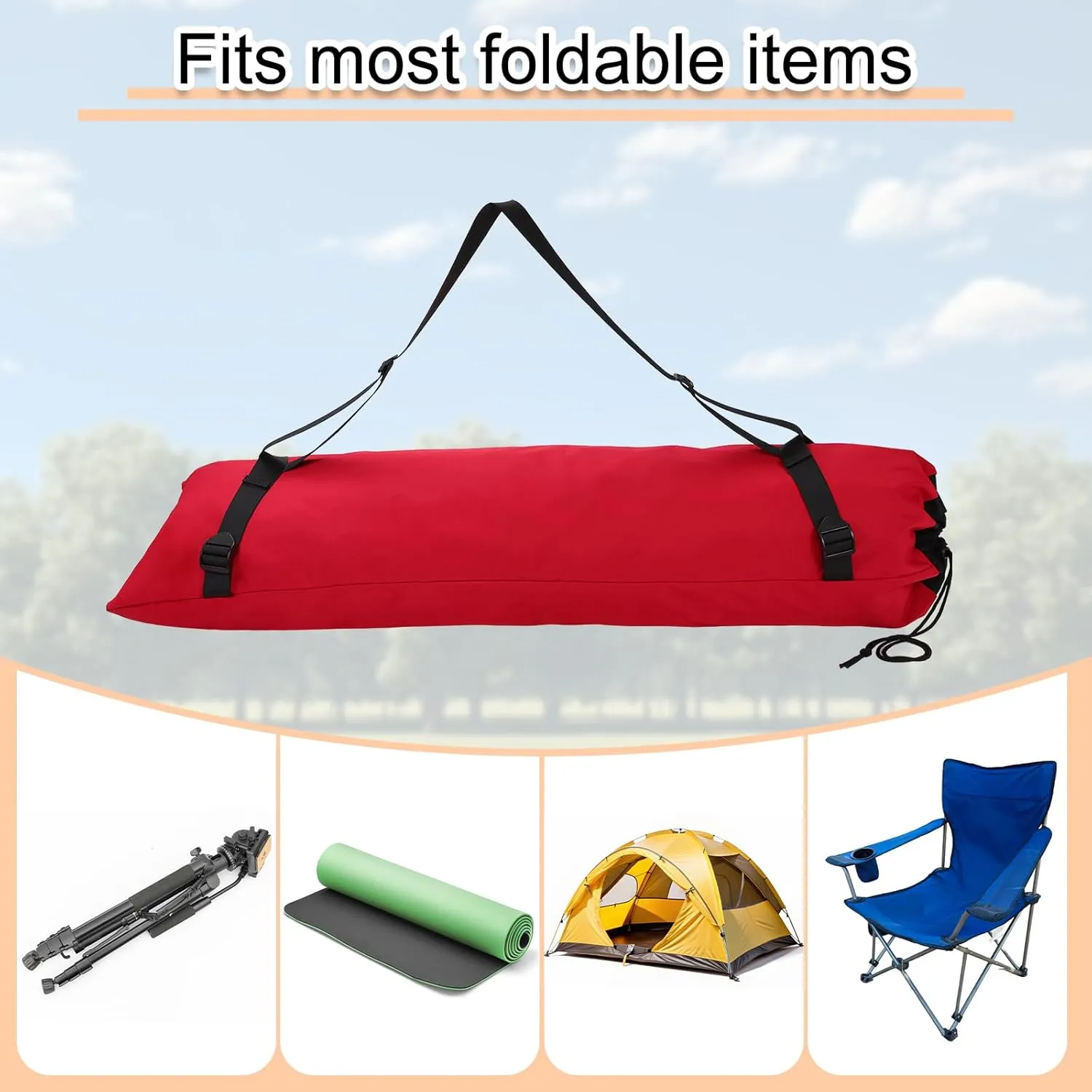 HARFINGTON Camping Chair Replacement Bag 48" Folding Chair Carry Bag Oxford Cloth Storage Tent Bag with Shoulder Strap for Travel Outdoor Camping Sports, Red