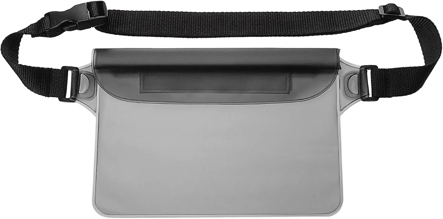 HARFINGTON Waterproof Pouch Waterproof Fanny Pack Floating Waterproof Bag with Adjustable Waist Strap for Travel Beach Swimming Kayaking Boating Pool Accessories, Clear Black