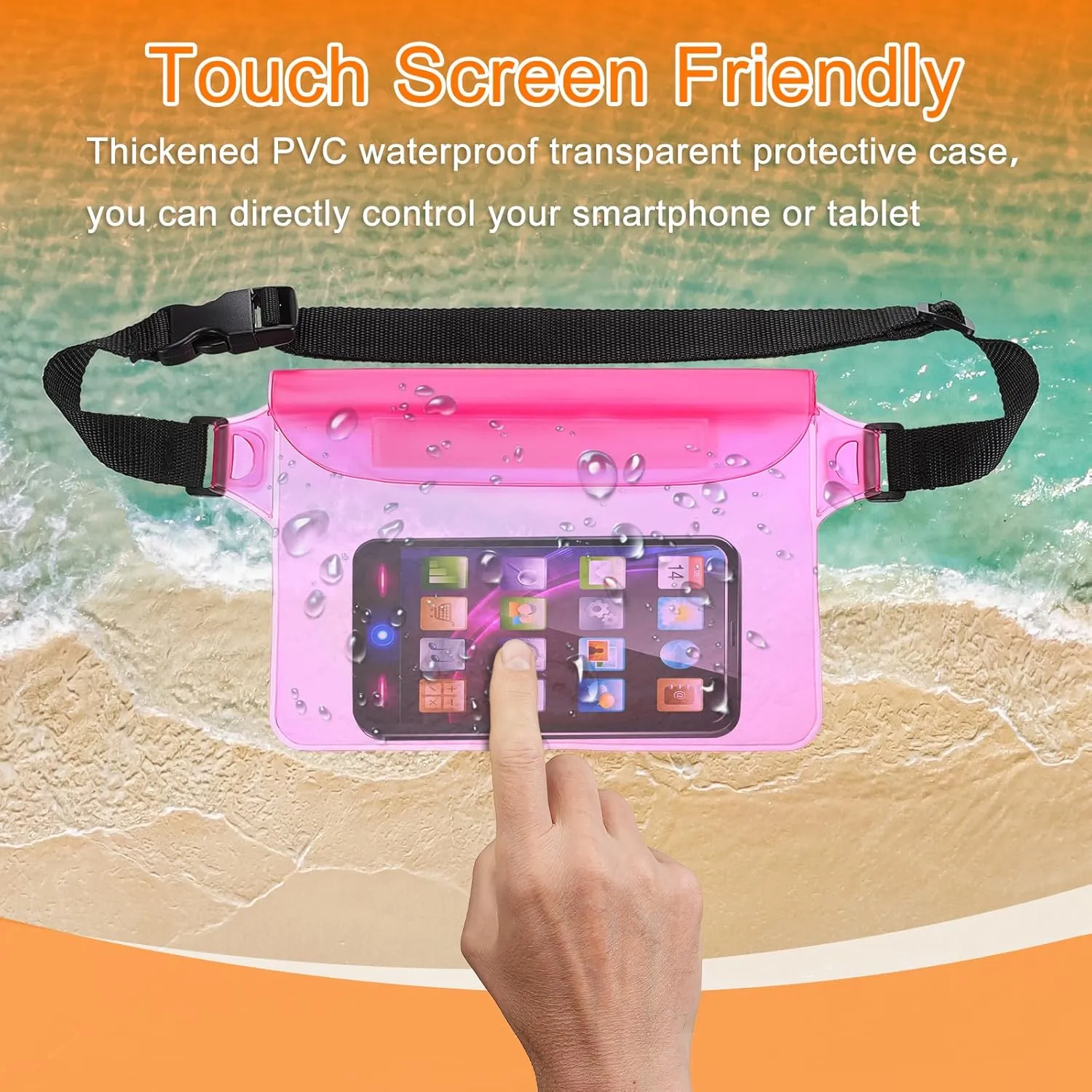 HARFINGTON Waterproof Pouch Waterproof Fanny Pack Floating Waterproof Bag with Adjustable Waist Strap for Travel Beach Swimming Kayaking Boating Pool Accessories, Clear Black