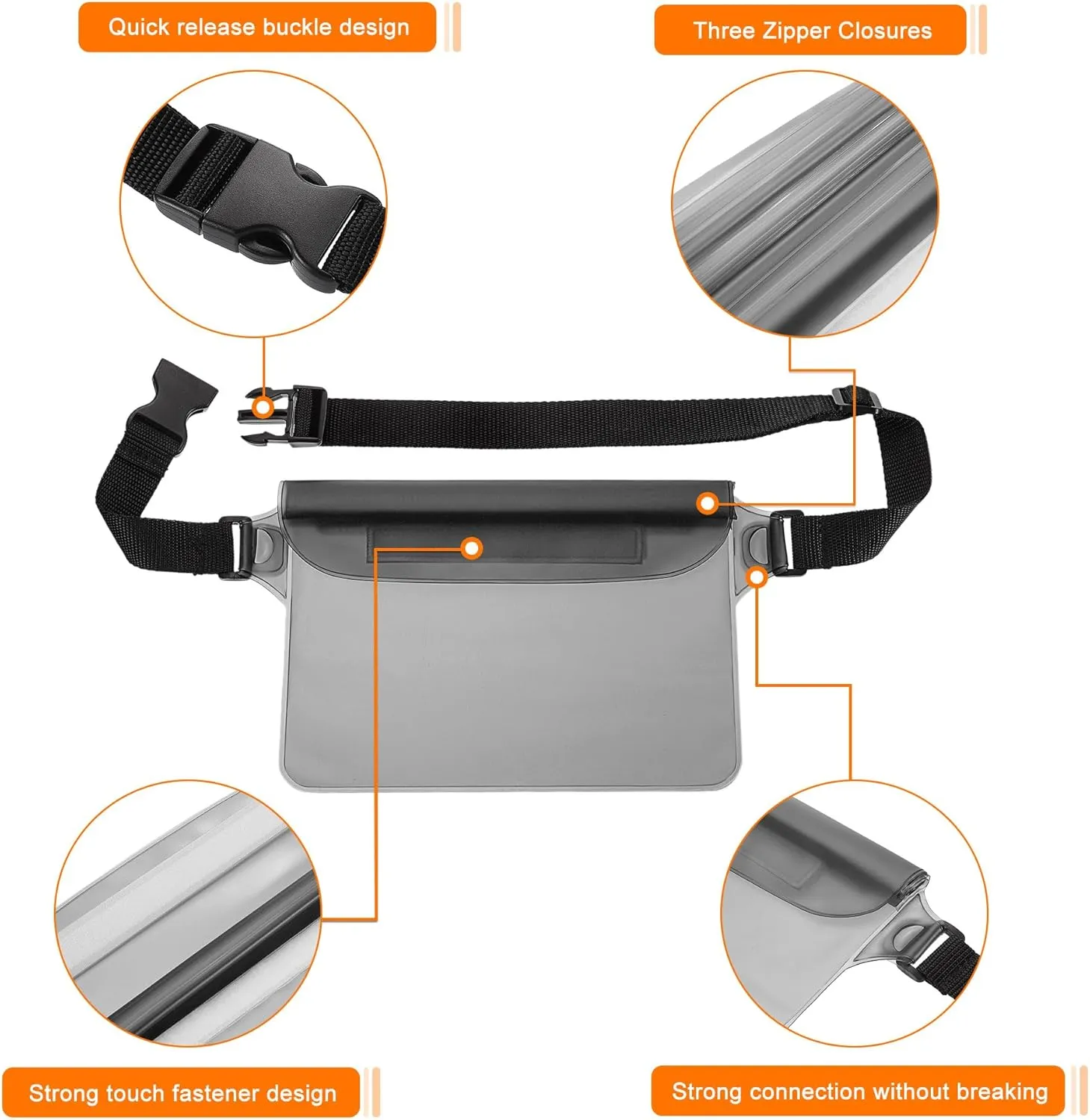 HARFINGTON Waterproof Pouch Waterproof Fanny Pack Floating Waterproof Bag with Adjustable Waist Strap for Travel Beach Swimming Kayaking Boating Pool Accessories, Clear Black