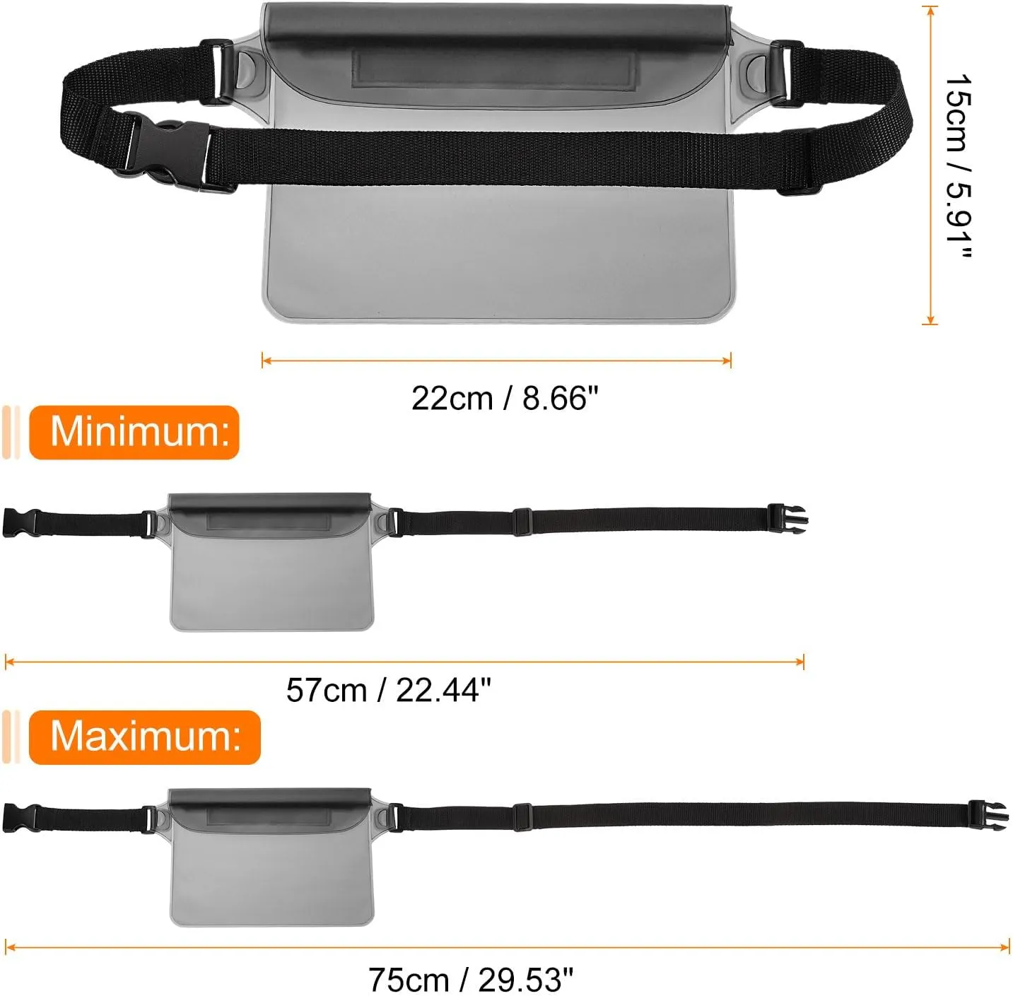 HARFINGTON Waterproof Pouch Waterproof Fanny Pack Floating Waterproof Bag with Adjustable Waist Strap for Travel Beach Swimming Kayaking Boating Pool Accessories, Clear Black
