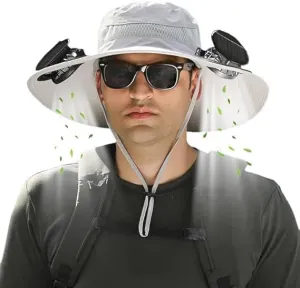 Hat with Fans Solar Power, Solar Fan Hat, 2 Solar Fan Sun Bucket Hat for Men Women UPF 50  Bucket Fishing & Beach
