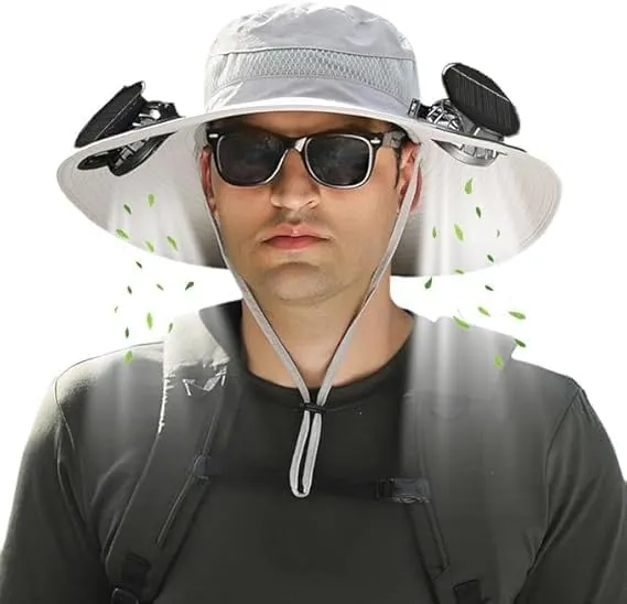 Hat with Fans Solar Power, Solar Fan Hat, 2 Solar Fan Sun Bucket Hat for Men Women UPF 50  Bucket Fishing & Beach