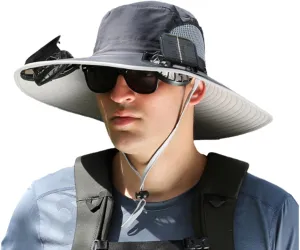 Hat with Fans Solar Power, Solar Powered Fan Hat for Men, Waterproof Outdoor Hiking Camping Fishing Hat
